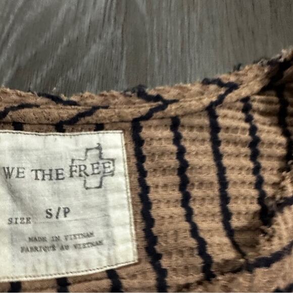 We The Free People‎ Oversized Tan & Black Striped Waffle Knit Peplum Top Size S - Picture 5 of 9